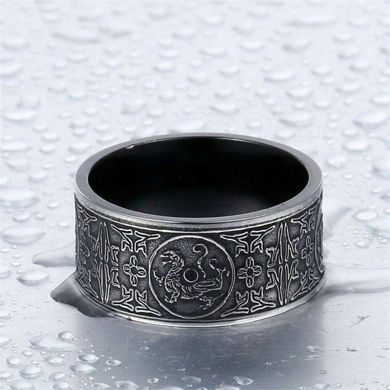 PAMTIER Stainless Steel Vintage Black Ring for Men Chinese Ancient 4 Guardian Beasts Signet Band Size 11 - Image 3